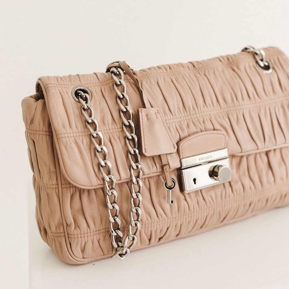 Prada Nappa Gaufre Chain Shoulder Bag in Nude Pink Grained Leather image 2